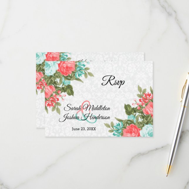 Beau corail et fleur Turquoise - RSVP (Devant/Arrière en situation)