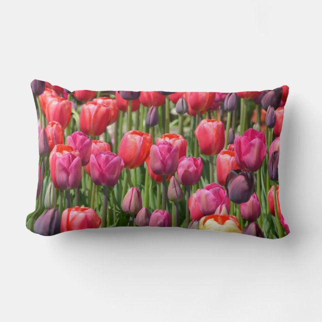 Beau coussin de jardin à tulipe rose. (Recto)