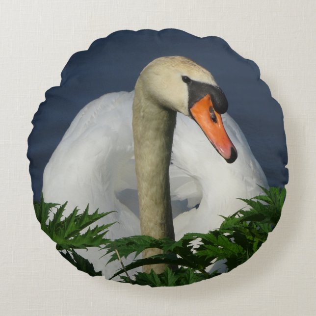 Beau Coussin rond de cygne (Devant)