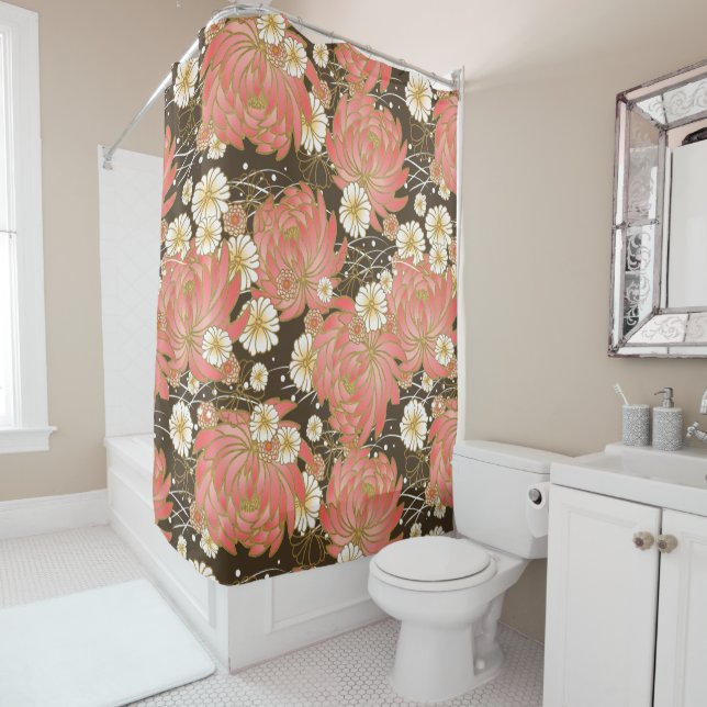 beau design motif japonais rideau de douche (En situation)
