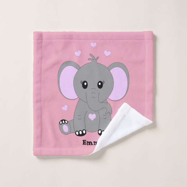 Beau éléphant en rose pour les filles (Gant de toilette)