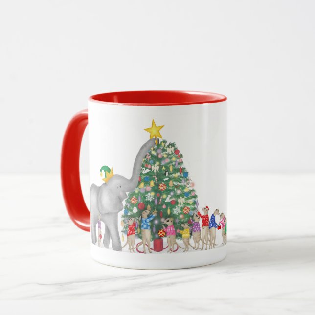 Beau éléphant et meerkats mug de Noël (Devant gauche)