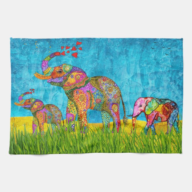 Beau Eléphants colorés Serviette de cuisine (Horizontal)