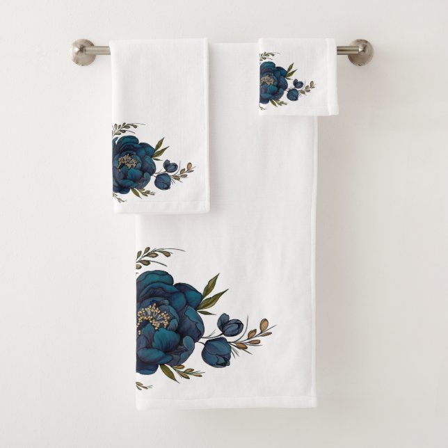 Beau ensemble de serviettes de bain bleu et jaune (En situation)