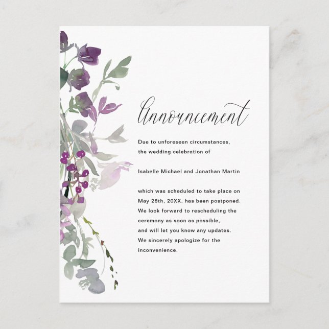 Beau Faire-part d'annulation de Mariage Floral (Devant)