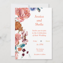 Beau Faire-part de mariage de fleurs multicolores,