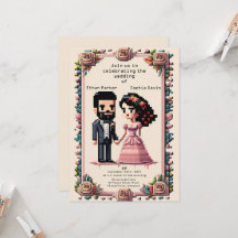 Beau Faire-part de mariage Pixel Art