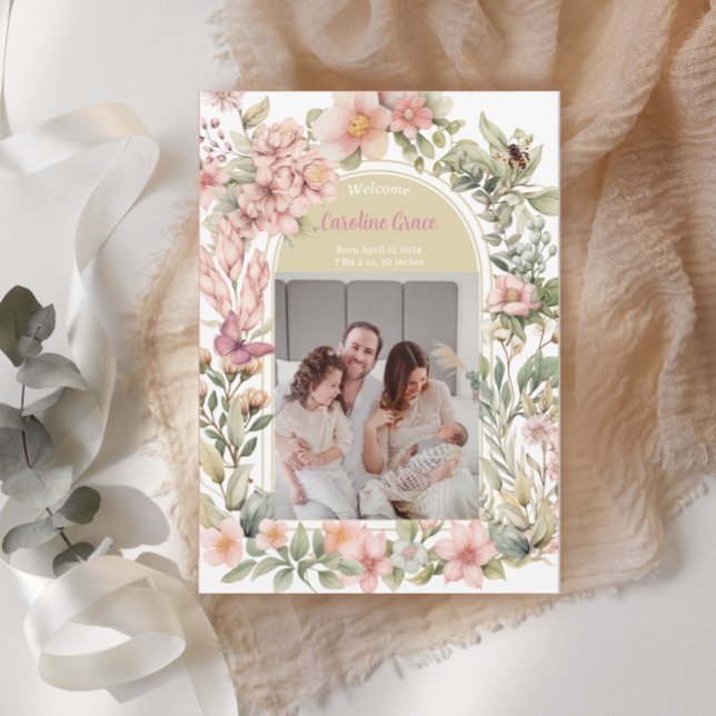 Beau Faire-part de naissance de printemps Fleur sa (Créateur téléchargé)
