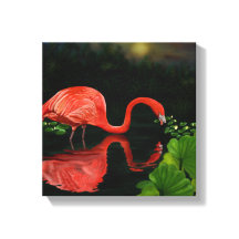 Beau Flamant rose en toile étangée