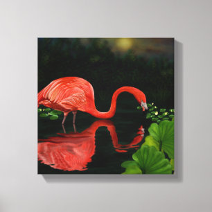 Beau Flamant rose en toile étangée