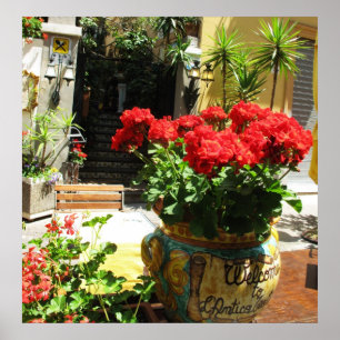 BEAU FLEURS ROUGES DANS POSTER CÉRAMIQUE