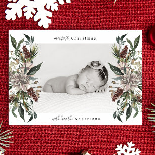 Beau Floral Blanc Joyeux Carte photo de Noël