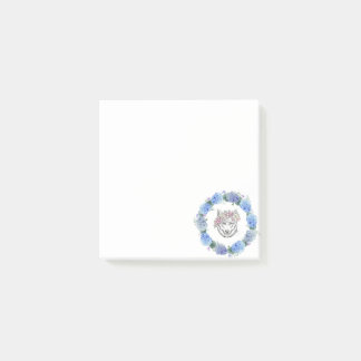 Beau Floral Blue Hydrangea Wolf Post-It Notes