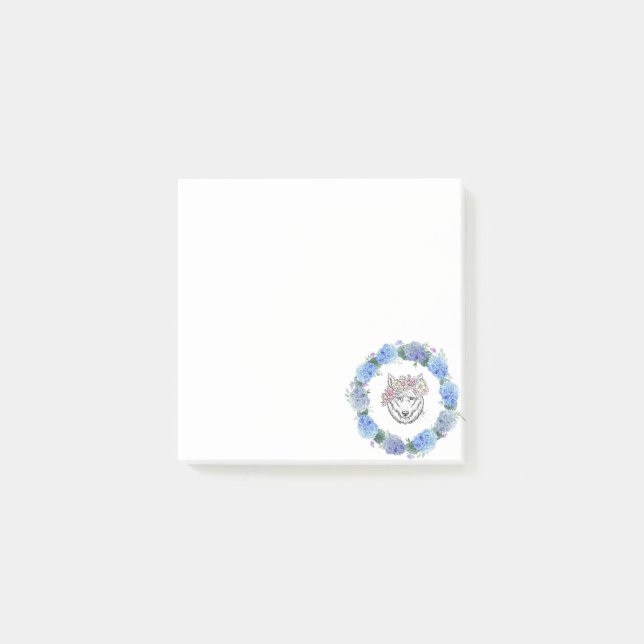 Beau Floral Blue Hydrangea Wolf Post-It Notes (Devant)