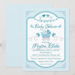 Beau Invitation de Baby shower Blue Buggy