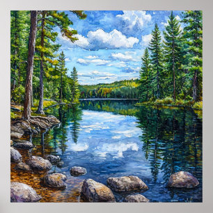🌿 Beau lac forestier Nature Art mural Sérénité