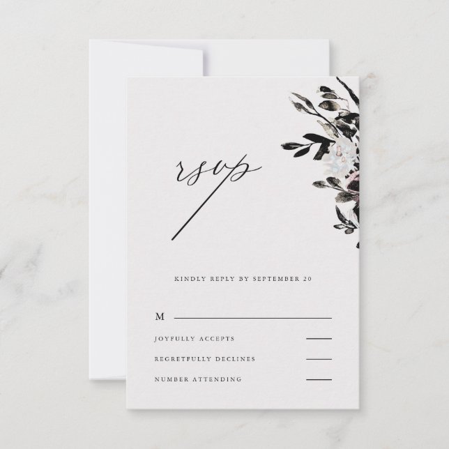 Beau mariage floral Rsvp en noir (Devant)