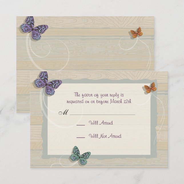 Beau Mariage papillon correspondant RSVP (Devant / Derrière)