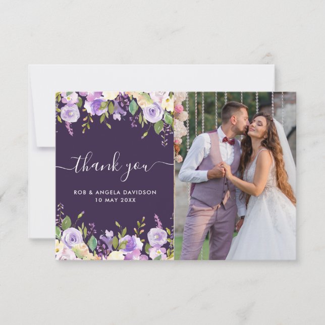beau mariage photo à fleurs violettes merci (Devant)