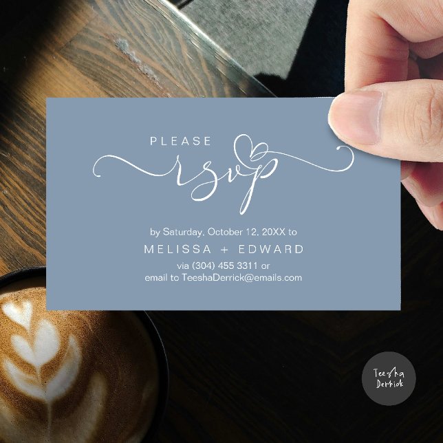 Beau mariage romantique invite carte RSVP (Wedding invitation RSVP via Phone or email respond reminder Enclosure Card in aesthetic Dusty Blue)