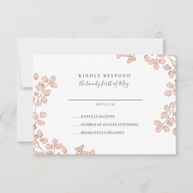 Beau Mariage Whimsical feuille minuscule rose RSVP (Devant)