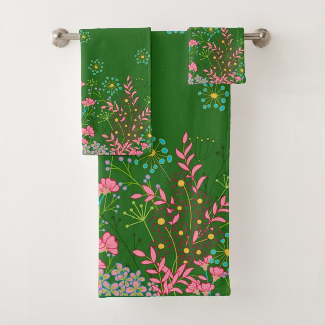 Beau motif floral sur Arrière - plan vert (En situation)