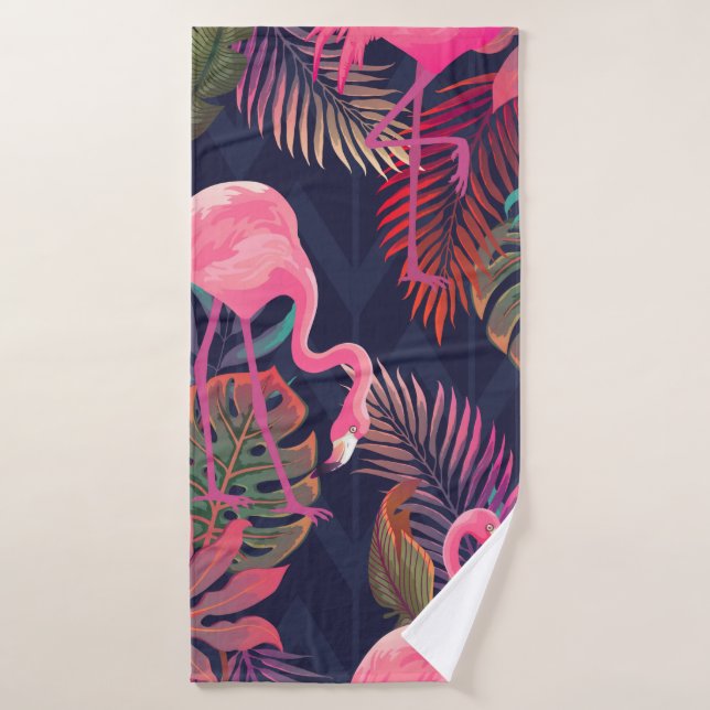 Beau motif tropical transparent avec flamme rose (Serviette de bain)