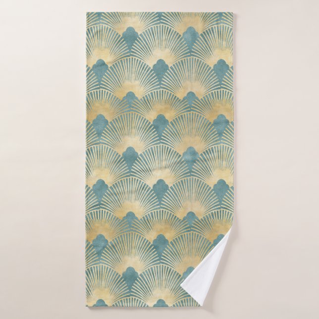 Beau motif ventilateur, or turquoise, motif Art Dé (Serviette de bain)