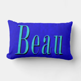 Beau Name Logo On Blue Mosaic, Lumbar Pillow