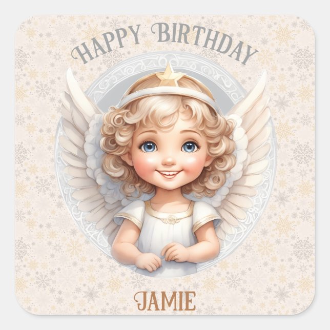 Beau Noël Angel 1er Anniversaire Sticker Carré (Devant)