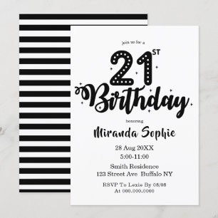Beau noir et blanc 21e anniversaire Invitations