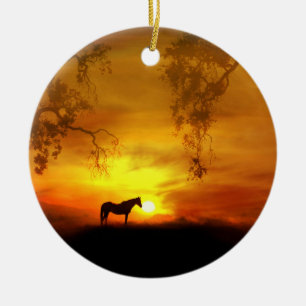 Beau Ornement de Cheval et lever du soleil