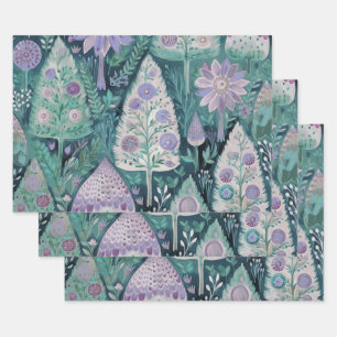 Beau Papier botanique pourpre et menthe