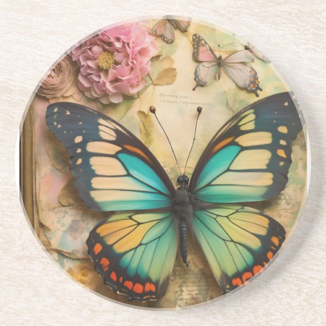 Beau papillon design Dessous de verre de grès (Devant)