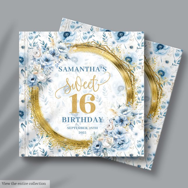 Beau Pastel Blue Sweet 16 Livre d'hôtes Gold Glitt (Lovely Pastel Blue Sweet 16 Guest Book Gold Glitter)