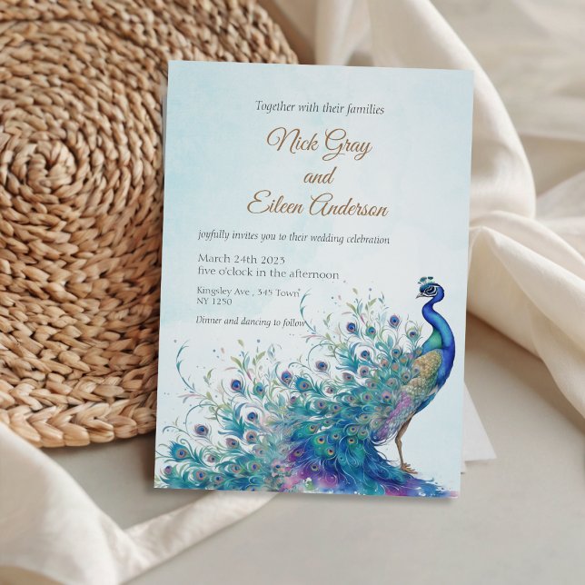Beau Peacock et Faire-part de mariage de plume (Beautiful Peacock & Feather Wedding Invite)