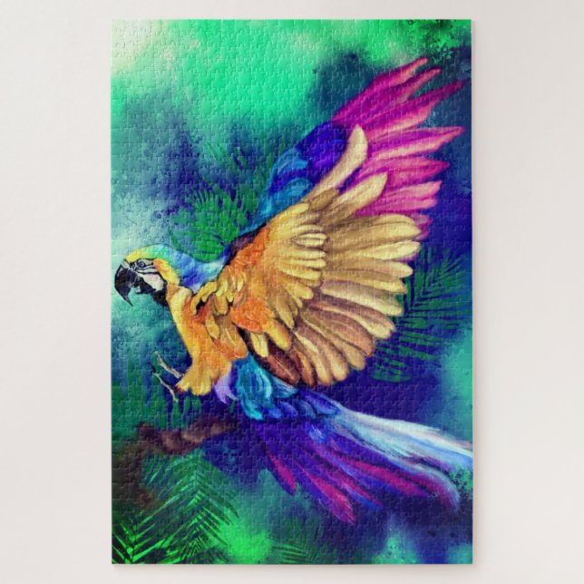 Beau perroquet coloré Puzzle d'aquarelle (Vertical)