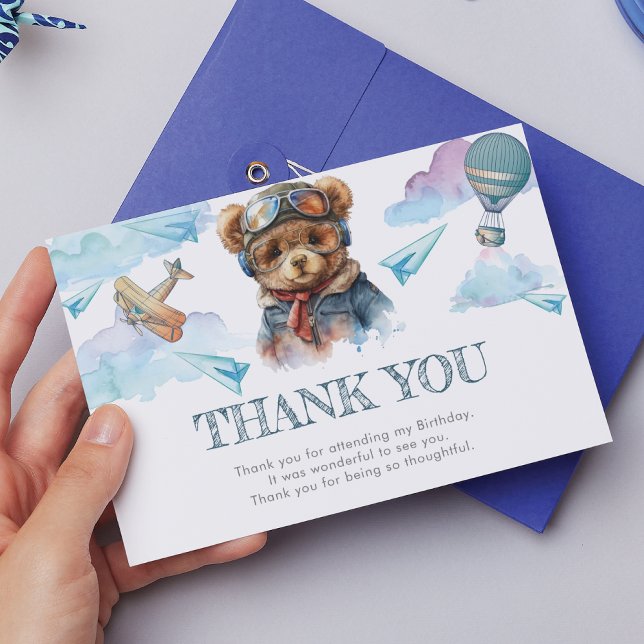 Beau pilote Teddy Bear Carte de remerciements d'an (Créateur téléchargé)