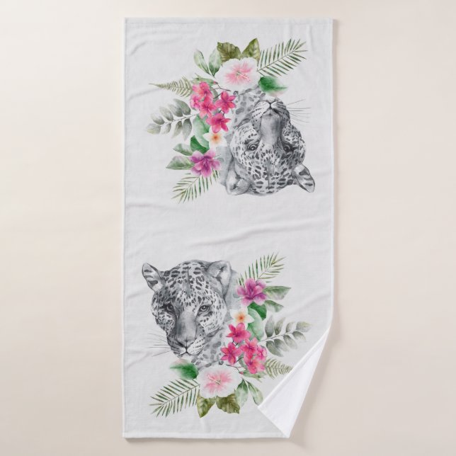 Beau portrait de tête de léopard en aquarelle (Serviette de bain)