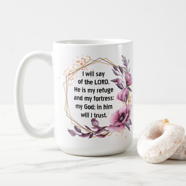 Beau Psaume 91 Mug de café floral (Avec donut)