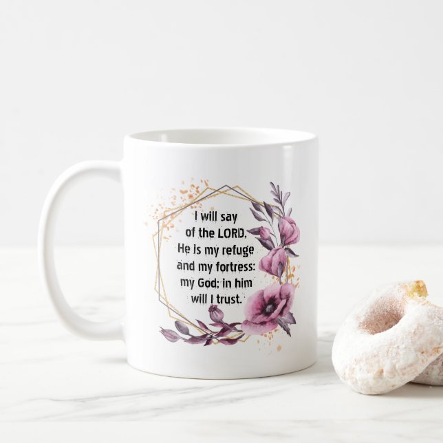 Beau Psaume 91 Mug de café floral (Avec donut)