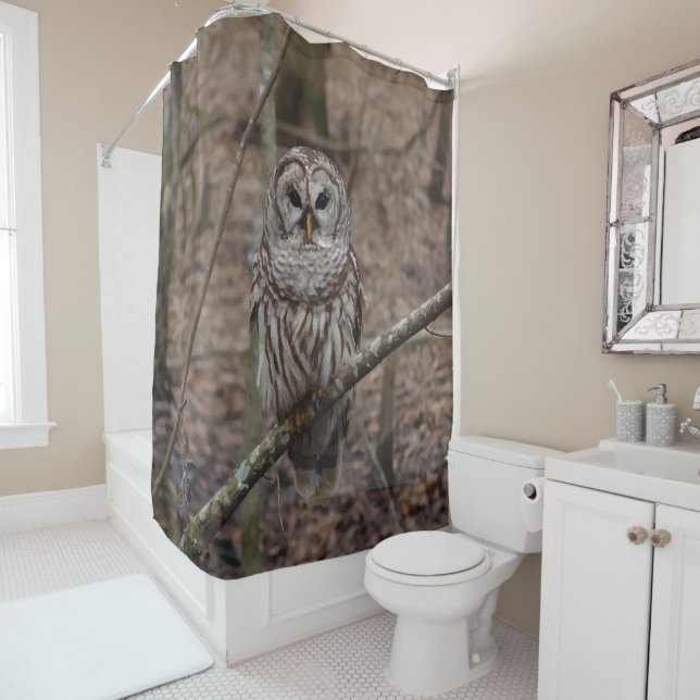 Beau rideau en douche d'impression de hibou barré (En situation)