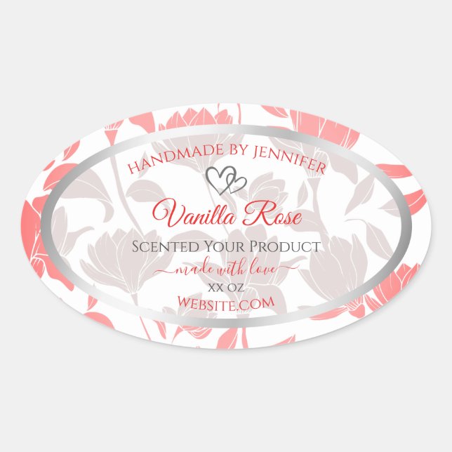 Beau rose blanc motif floral Étiquettes de produit (Devant)