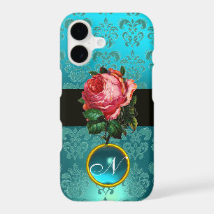 BEAU ROSE ROSE BLEU TURQUOISE DAMASK GEM MONOGRAM