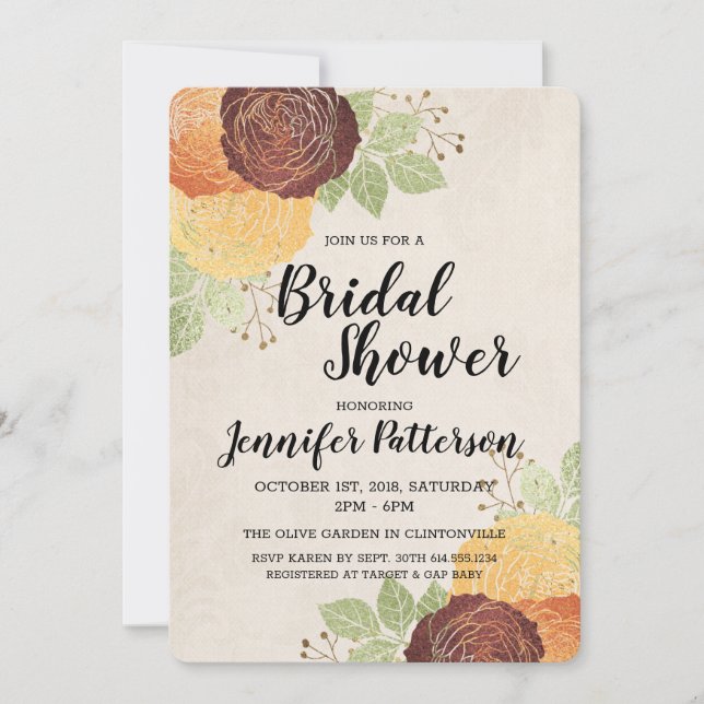 Beau Roses d'automne - Invitation de douche nuptia (Devant)