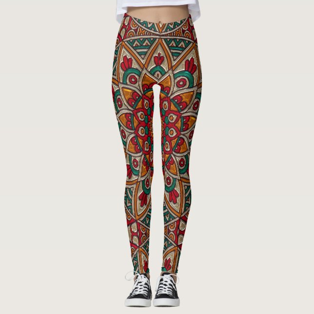 Beau rouge de mandala, Teal, Legging orange (Devant)