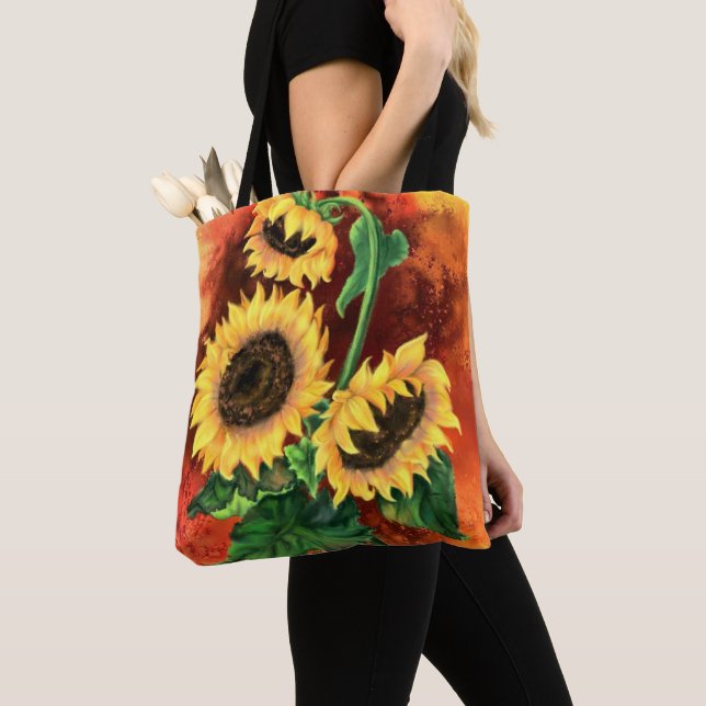 Beau Sac fourre-tout de trois tournesols - Peintur (De près)