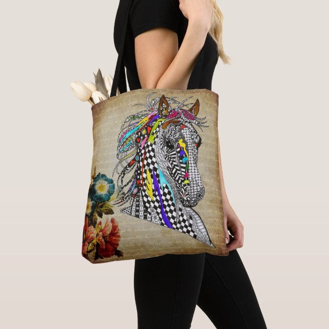 Beau Sac fourre-tout équestre floral (De près)