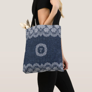  Beau Sac fourre-tout Motif Lace Blue Denim
