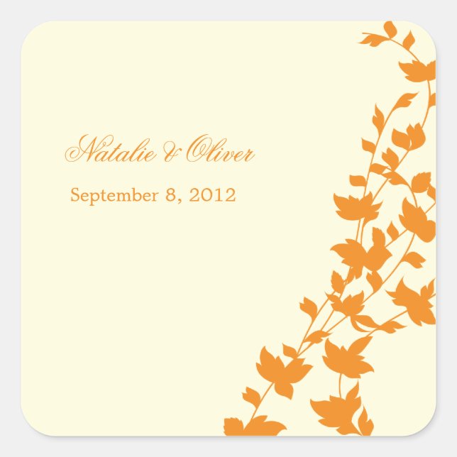 Beau Sticker Feuille Favor Mariage - Orange (Devant)
